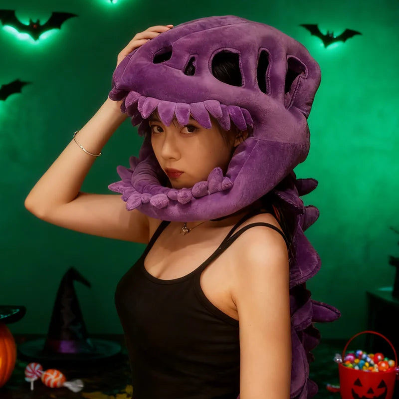 Realistic Dinosaur Skeleton Costume Set – Plush Headgear & Dress-Up Accessory