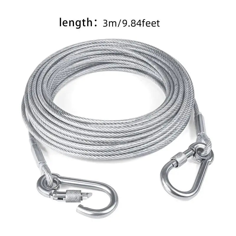 Double-Headed Dog Tie Out Cable Leash – Heavy Duty Steel Wire Outdoor Training Traction Rope