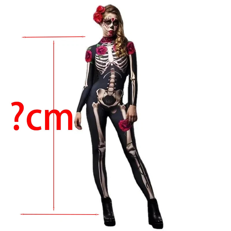 Rose Skeleton Costume Jumpsuit for Women & Girls – Halloween Cosplay Outfit