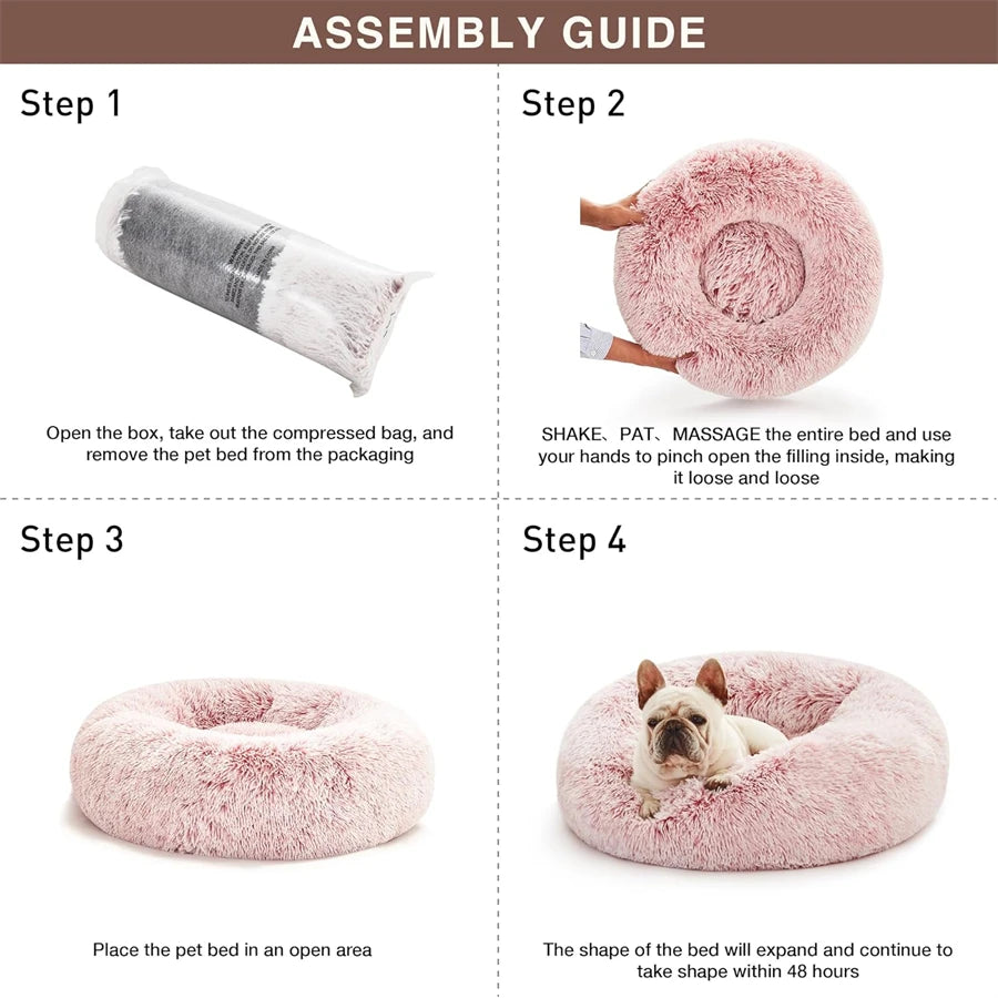 Soft Faux Fur Calming Donut Pet Bed for Cats & Dogs – Warm Washable Round Sleeping Cushion