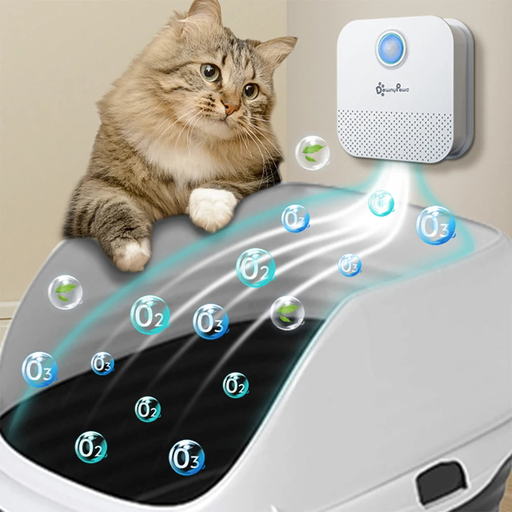 DownyPaws Smart Cat Odor Purifier 4000mAh – Rechargeable Litter Box Deodorizer and Pet Air Purifier