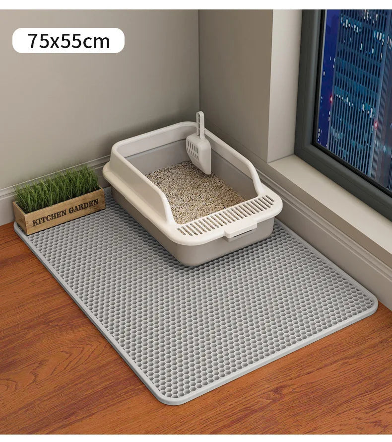 Waterproof Double Layer Cat Litter Mat – Honeycomb EVA Litter Trapping Mat, Non-Slip Washable Pet Toilet Floor Protector