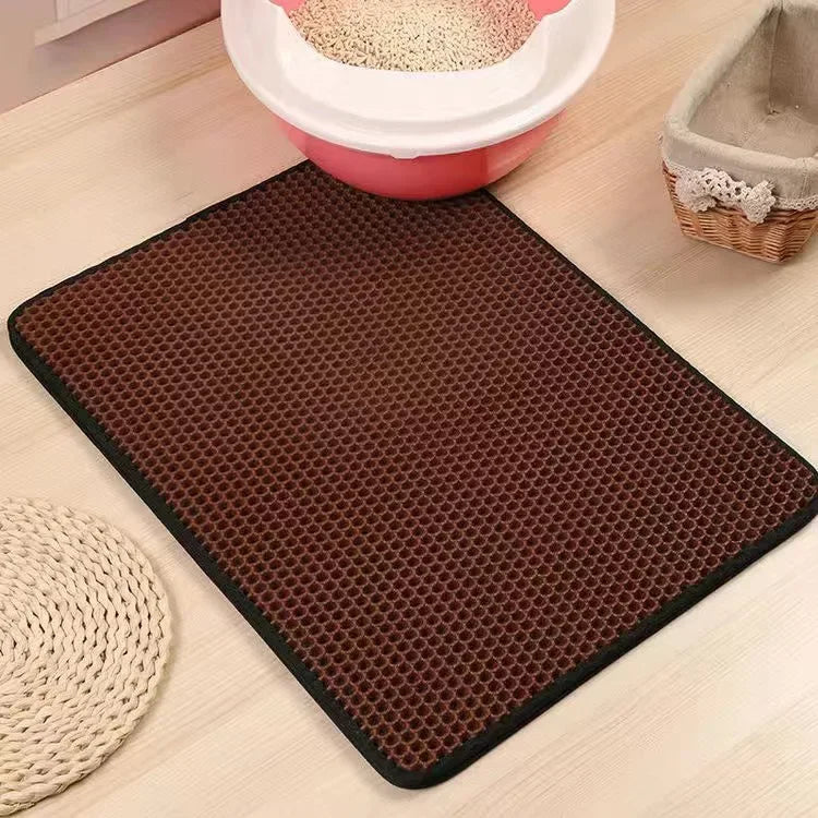 Non-Slip Waterproof Double Layer Cat Litter Mat – Washable Pet Litter Catcher Pad for Clean Home