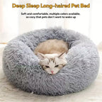 Soft Faux Fur Calming Donut Pet Bed for Cats & Dogs – Warm Washable Round Sleeping Cushion