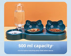 3-in-1 Tilted Cat Bowl Set with Gravity Water Feeder – Neck Protection Pet Feeding Station