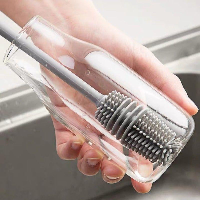 Silicone Bottle Cleaning Brush with Long Handle – Cup, Glass & Baby Bottle Scrubber Kitchen Cleaning Tool
