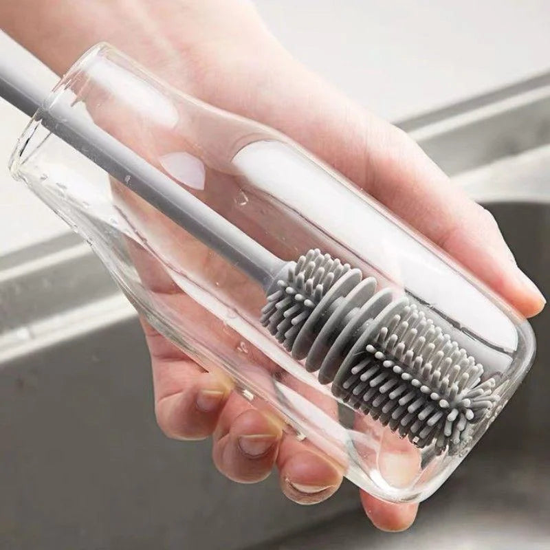 Silicone Bottle Cleaning Brush with Long Handle – Cup, Glass & Baby Bottle Scrubber Kitchen Cleaning Tool