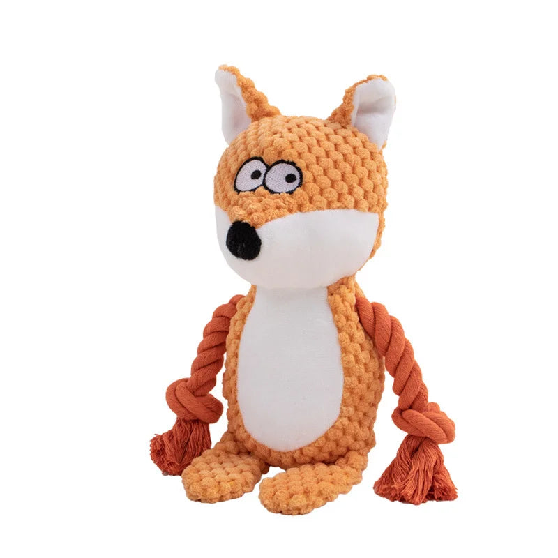 Cute Animal Rope Dog Toy – Plush Squeaky Knot Chew Toy for Puppies and Dogs (Rabbit Monkey Cartoon)