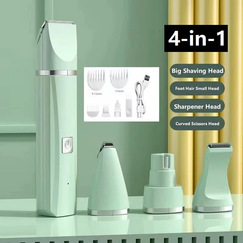 Professional 4-in-1 Electric Pet Grooming Tool Set – USB Rechargeable Dog Hair Clipper, Nail Grinder & Pet Trimmer
