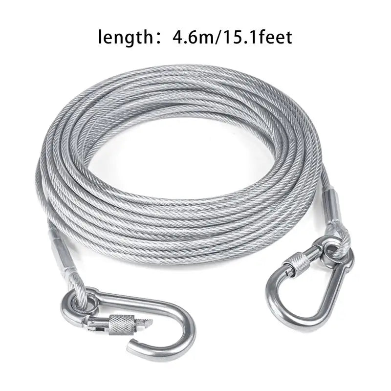Double-Headed Dog Tie Out Cable Leash – Heavy Duty Steel Wire Outdoor Training Traction Rope