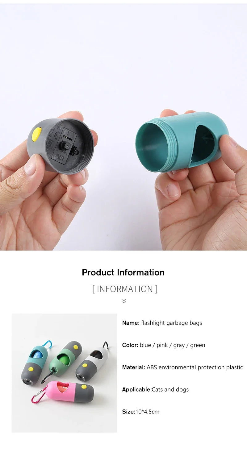 LED Dog Poop Bag Dispenser with Light – Portable Pet Waste Bag Holder