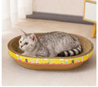 Oval Cat Scratching Board Bed – Corrugated Cardboard Cat Scratcher for Claw Grinding, Sleeping & Furniture Protection