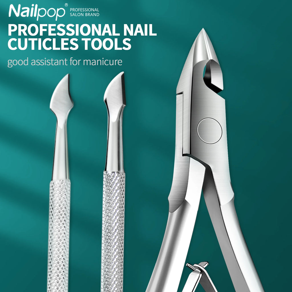Nailpop Stainless Steel Cuticle Pusher Tool – Professional Nail Cleaner for Manicure & Pedicure, Nail Care & Dead Skin Remover Kit (NT-001-C)