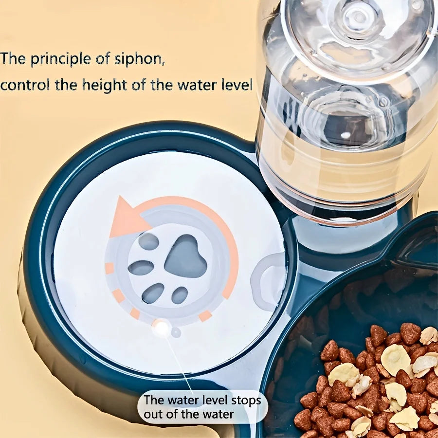 3-in-1 Tilted Cat Bowl Set with Gravity Water Feeder – Neck Protection Pet Feeding Station