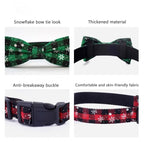 Christmas Plaid Dog Collar with Bow Tie and Snowflake Design | Adjustable Holiday Pet Collar for Small Large Dogs and Cats