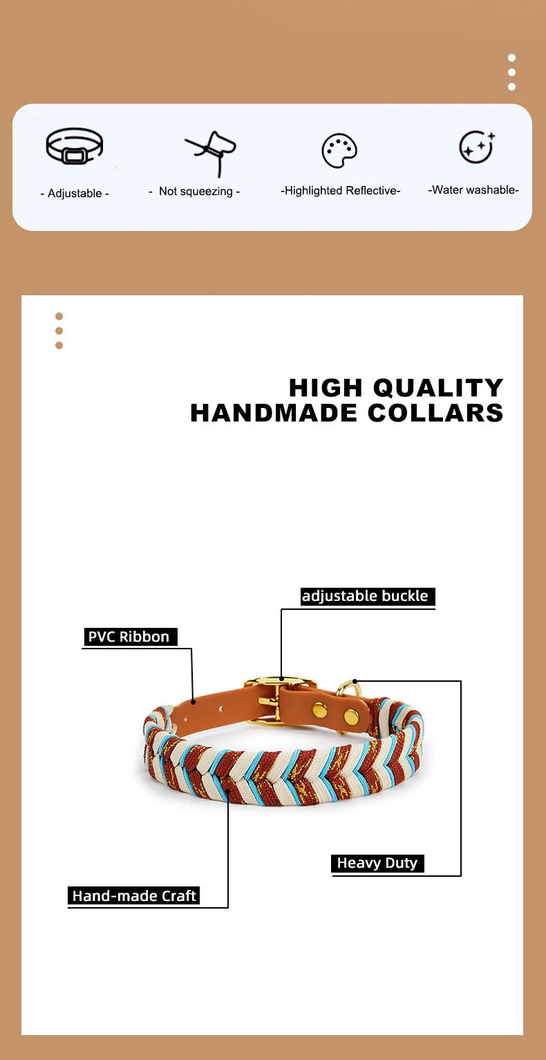 Handmade Fashion Dog Collar for Small Medium and Large Dogs – Colorful Reflective Pet Neck Collar