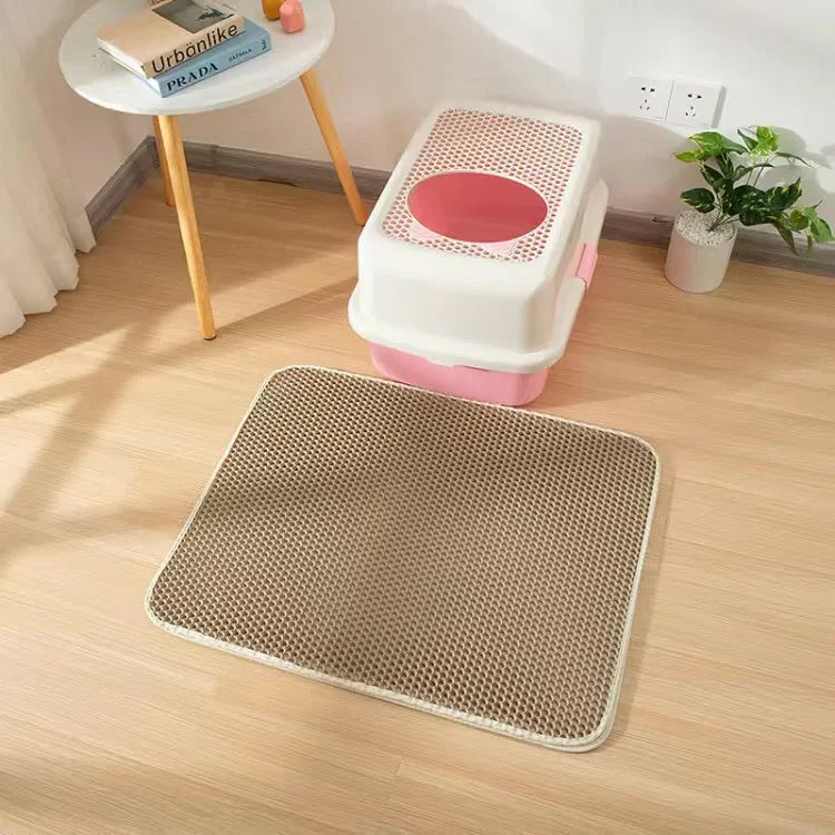 Non-Slip Waterproof Double Layer Cat Litter Mat – Washable Pet Litter Catcher Pad for Clean Home