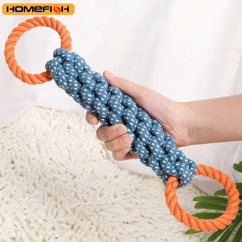 Double Ring Cotton Blend Dog Rope Toy – Durable Bite Resistant Tug and Teeth Cleaning Chew Toy for Medium and Large Dogs