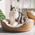 Handwoven Bamboo Pet Bed with Removable Cushion – Cozy Cat & Dog Sofa Basket for All Seasons