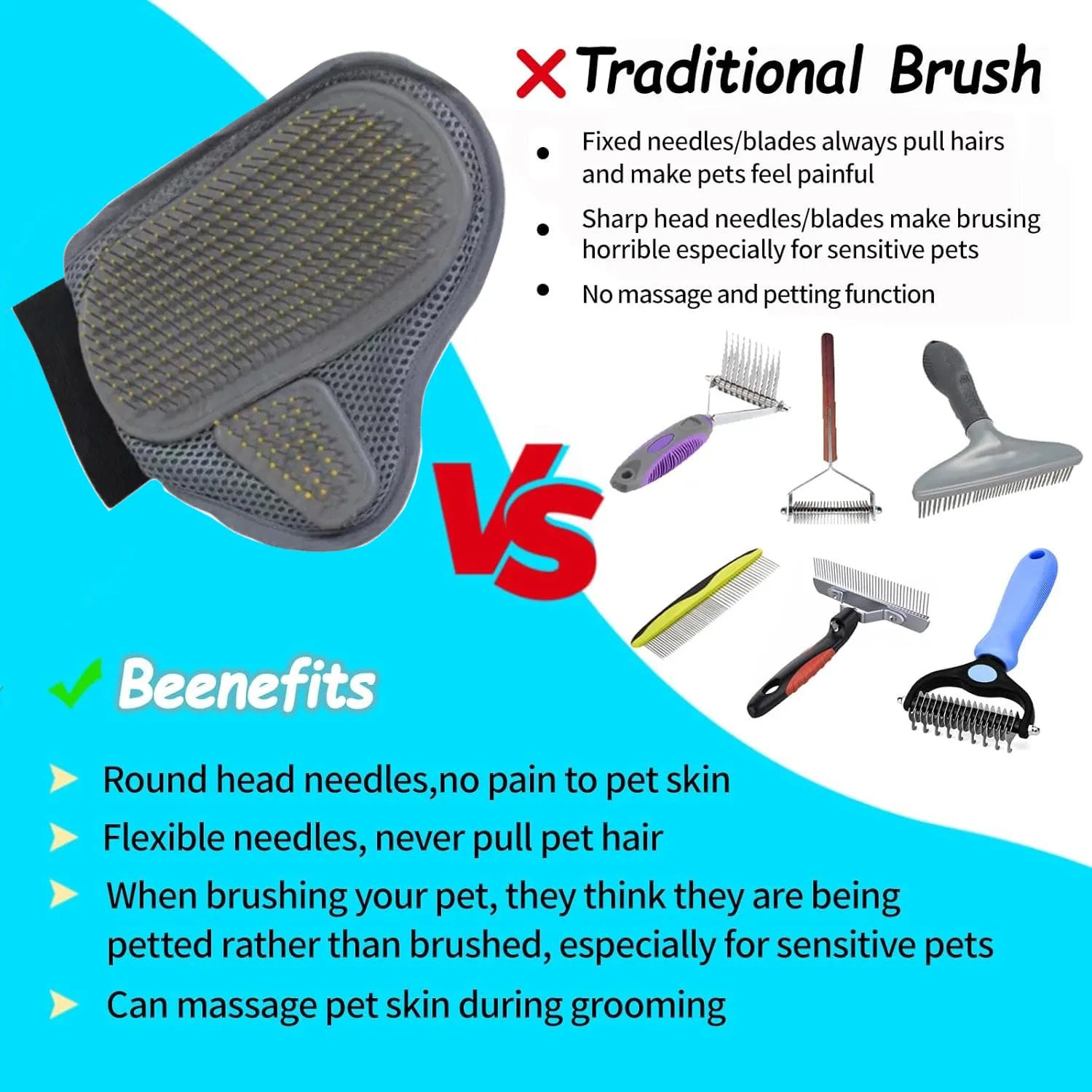 Pet Grooming Glove for Dog and Cat Hair Removal Deshedding Bath Massage Brush