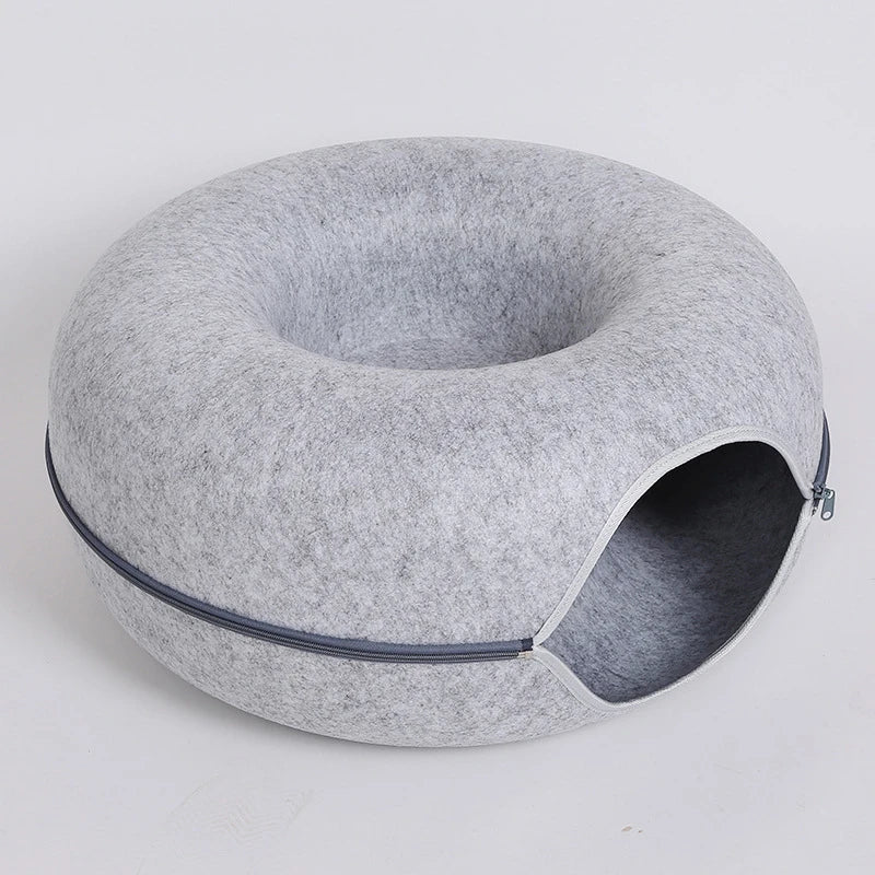 Donut Cat Tunnel Bed & Interactive Play House – Foldable Felt Cat Tunnel Toy, Cozy Indoor Cat Bed for Kittens & Cats