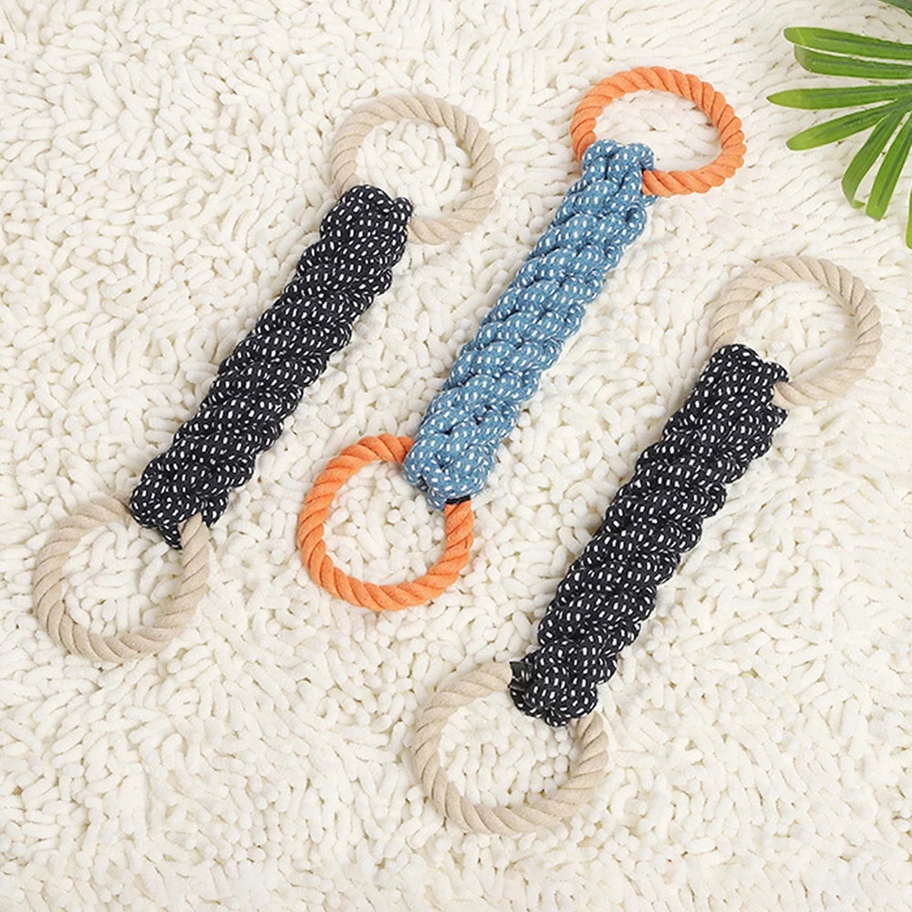 Double Ring Cotton Blend Dog Rope Toy – Durable Bite Resistant Tug and Teeth Cleaning Chew Toy for Medium and Large Dogs