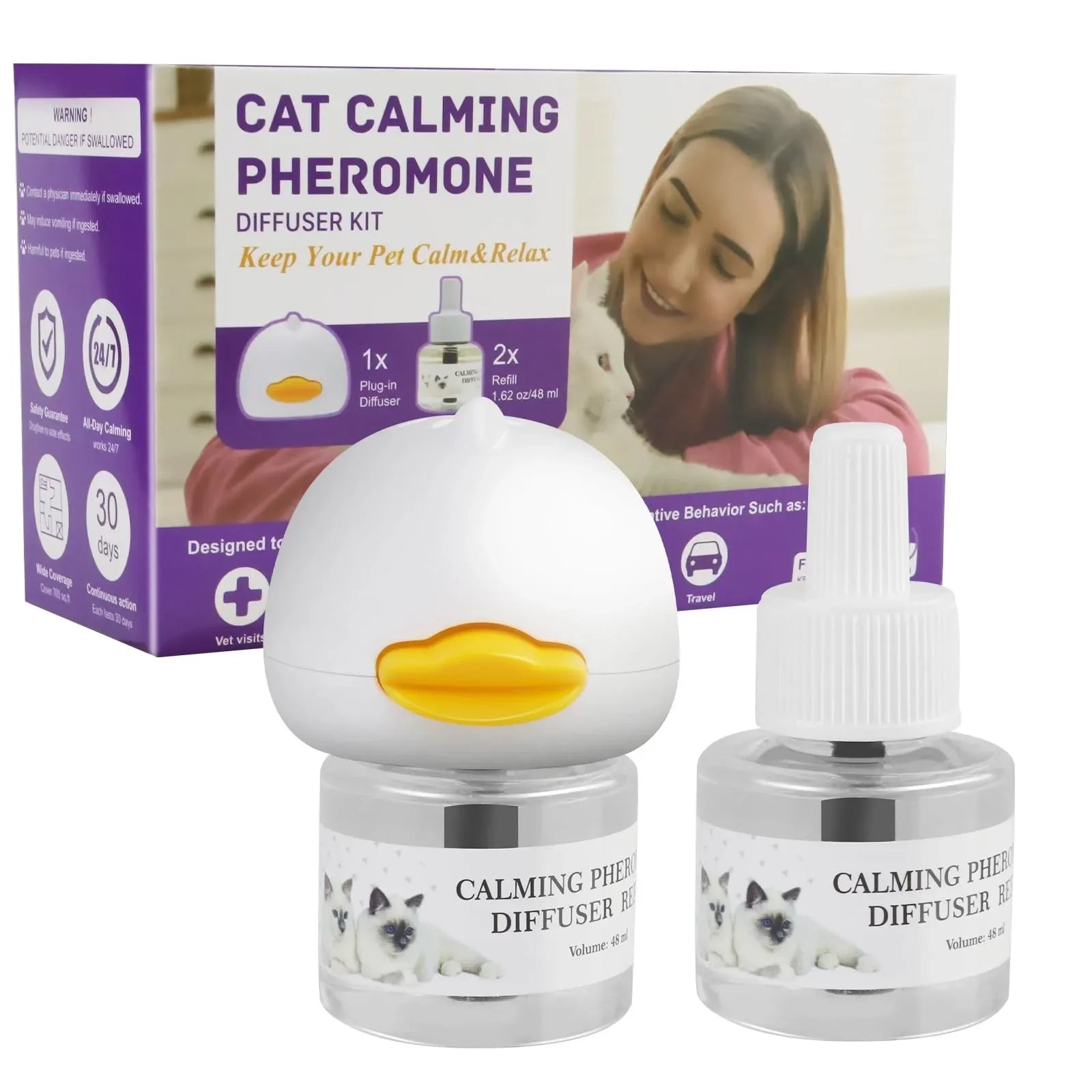 Cat Pheromone Plug-In Diffuser Kit with 30-Day Refill | Calming Stress Relief and Relaxation for Indoor Cats