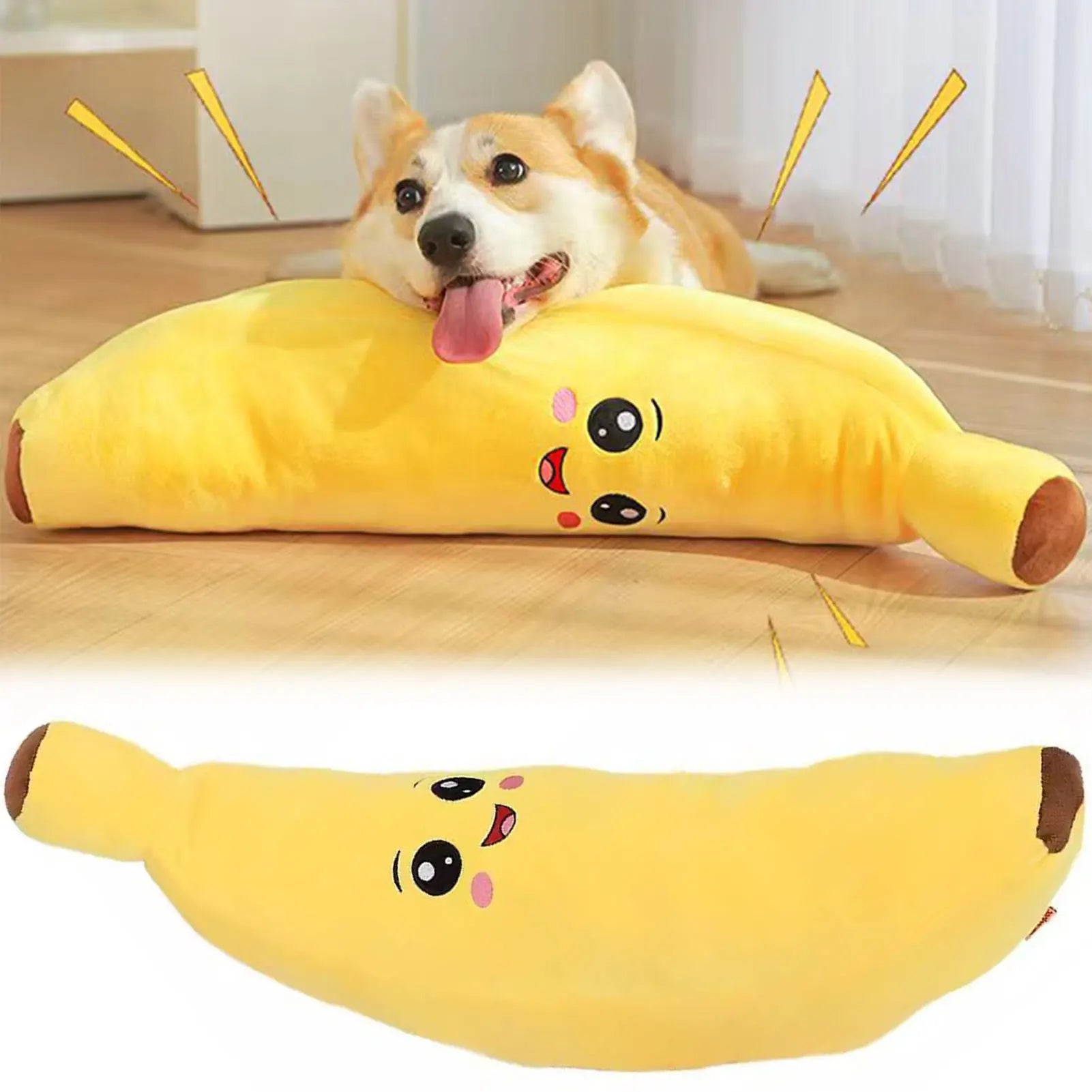 Banana Dog Plush Toy Squeaky Anxiety Relief Chew Toy for Dogs and Cats