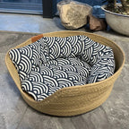 Handwoven Bamboo Pet Bed with Removable Cushion – Cozy Cat & Dog Sofa Basket for All Seasons