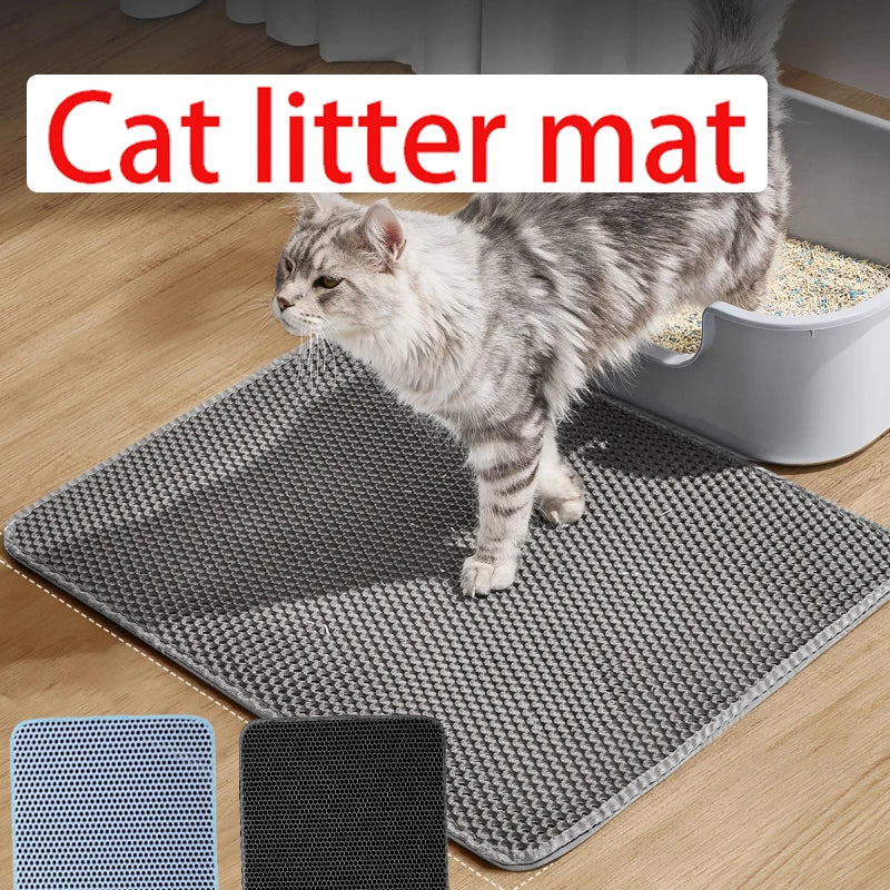 Large Waterproof Double Layer Cat Litter Mat – EVA Honeycomb Litter Trapper with Non-Slip Base for Cats and Kittens