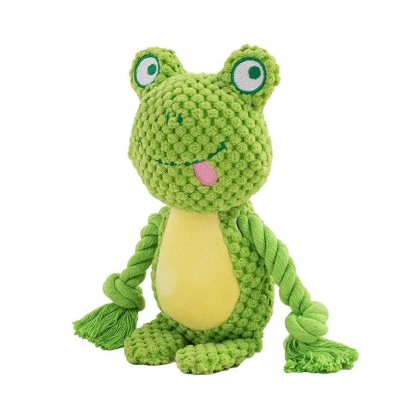 Cute Animal Rope Dog Toy – Plush Squeaky Knot Chew Toy for Puppies and Dogs (Rabbit Monkey Cartoon)