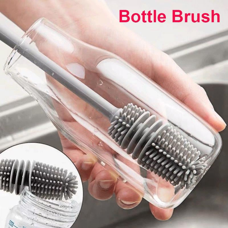 Silicone Bottle Cleaning Brush with Long Handle – Cup, Glass & Baby Bottle Scrubber Kitchen Cleaning Tool