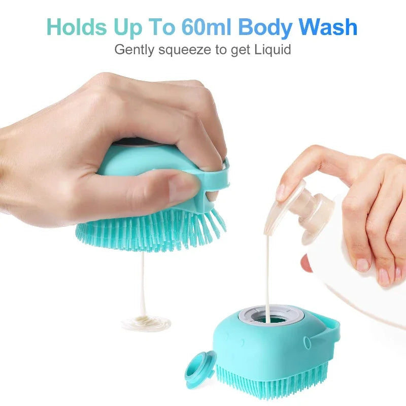 Pet Shampoo Brush 80ml | Silicone Dog & Cat Bath Massage Scrubber 2-in-1 Grooming Tool