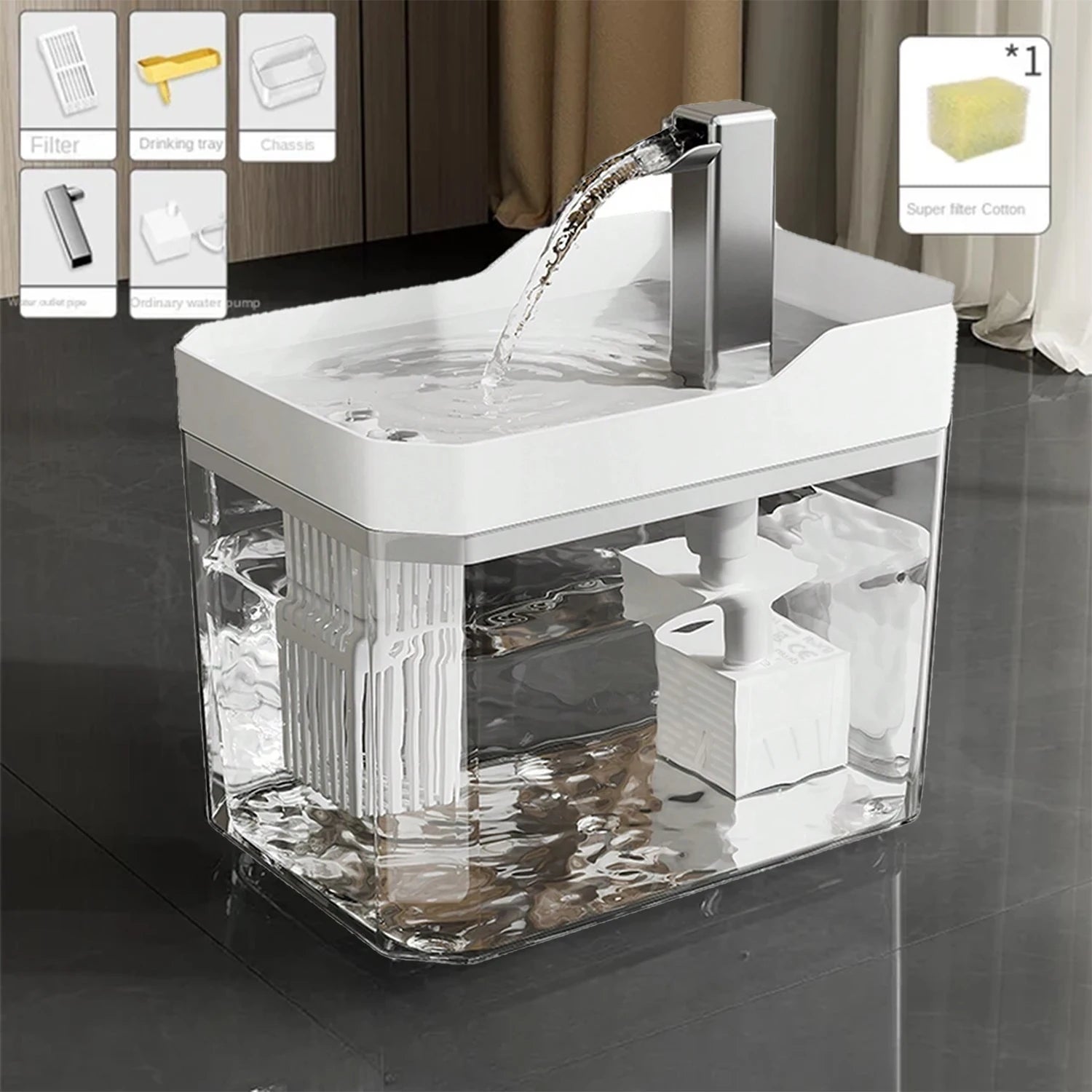 1.5L Automatic Cat Water Fountain with Filter – USB Electric Pet Drinking Dispenser, Recirculating Pump, Transparent Anti-Dry Burn Water Bowl for Cats & Small Pets