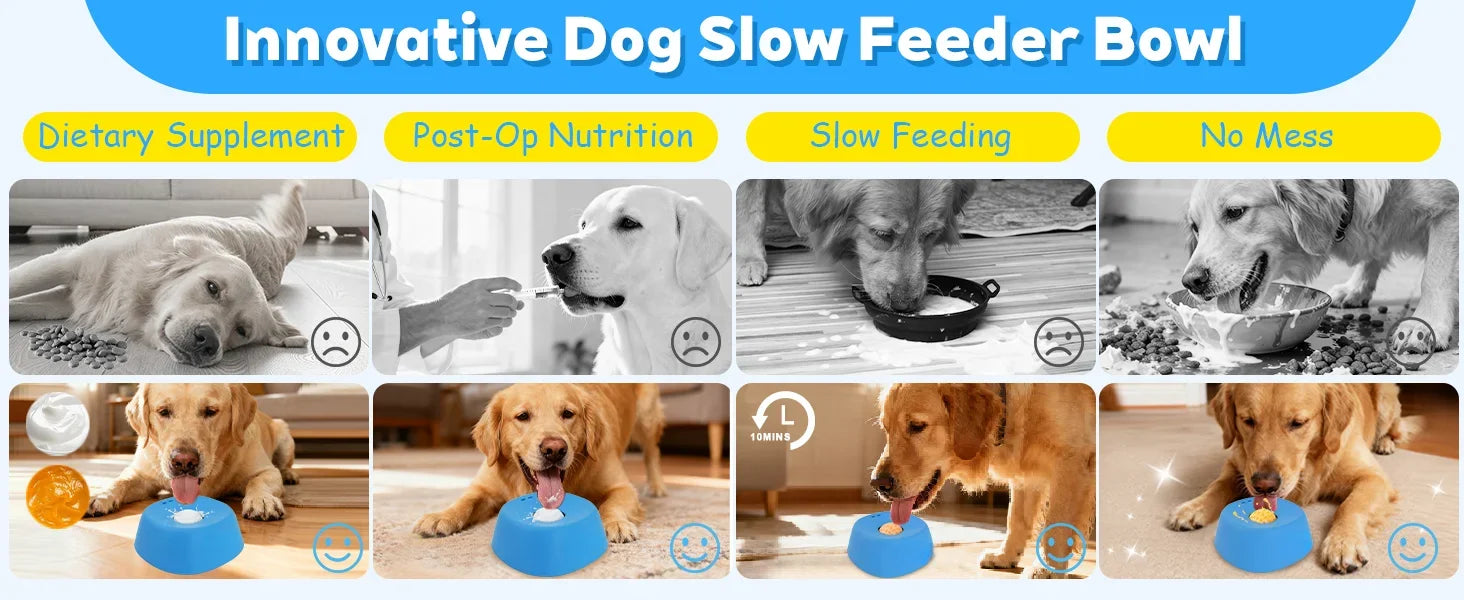 Slow Feeder Lick Bowl for Dogs – Spill-Resistant Lick Mat with Rolling Ball