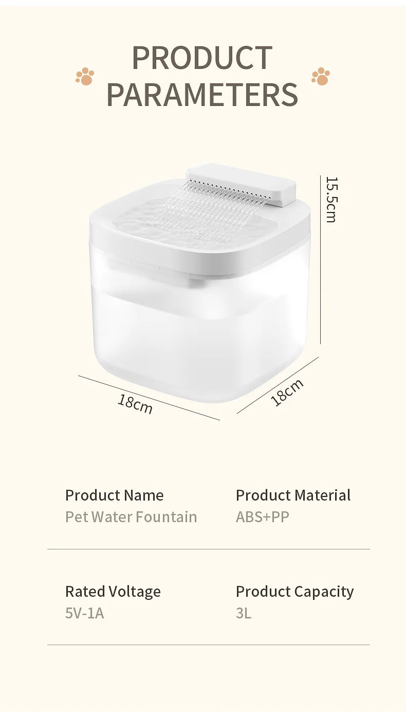 3L Automatic Cat Water Fountain – Silent Circulating Pet Drinking Dispenser with Filter