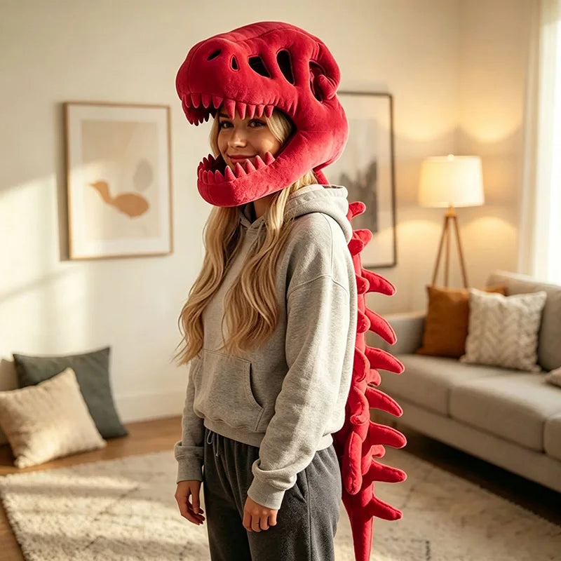 Funny T-Rex Skeleton Plush Hat – Dinosaur Bone Fossil Costume Headwear