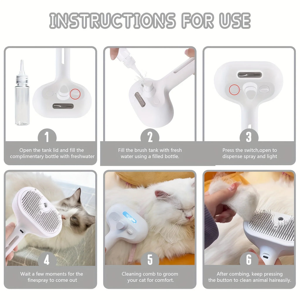 Pet Spray Grooming Comb – Self Cleaning Hair Remover Brush with Mist Humidifier for Dogs & Cats
