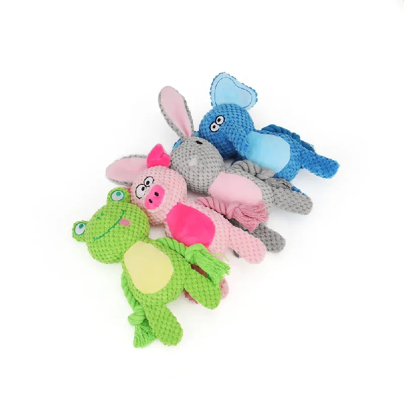 Cute Animal Rope Dog Toy – Plush Squeaky Knot Chew Toy for Puppies and Dogs (Rabbit Monkey Cartoon)
