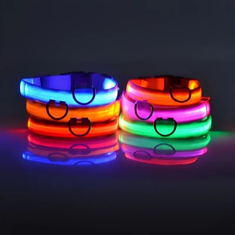 LED Nylon Dog Collar – Flashing Glow in the Dark Night Safety Collar for Dogs