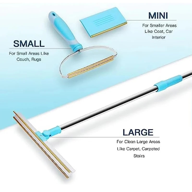 Pet Hair Remover Set – 3-in-1 Carpet Rake Tool with Telescopic Handle for Dog & Cat Fur Cleaning