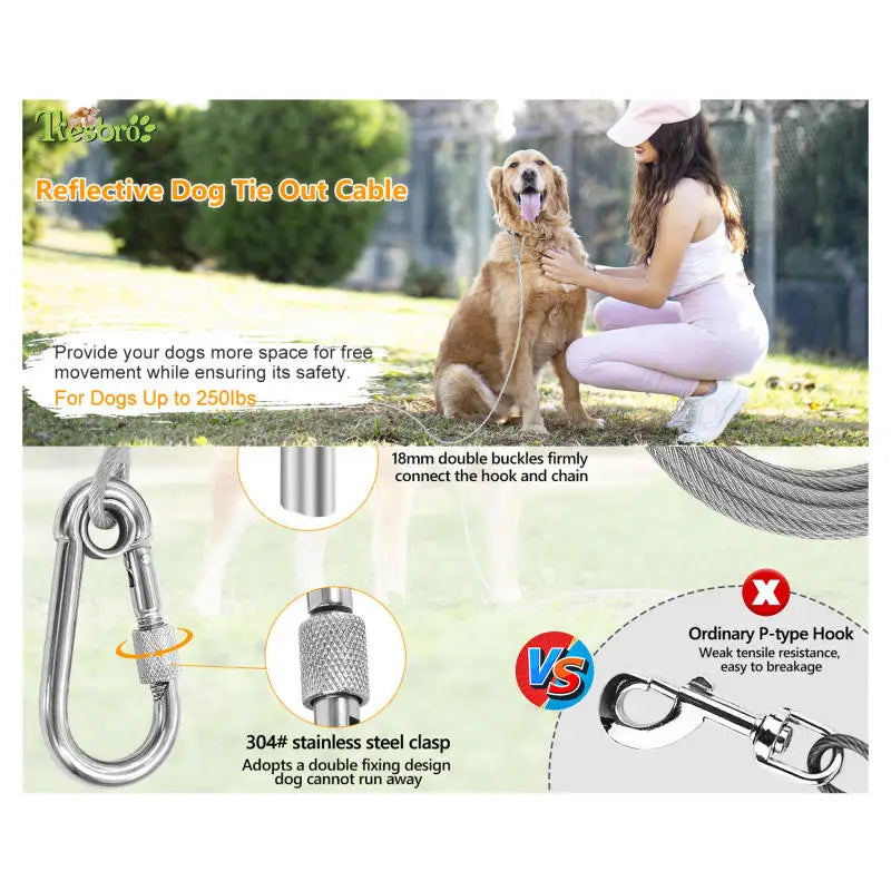 Double-Headed Dog Tie Out Cable Leash – Heavy Duty Steel Wire Outdoor Training Traction Rope