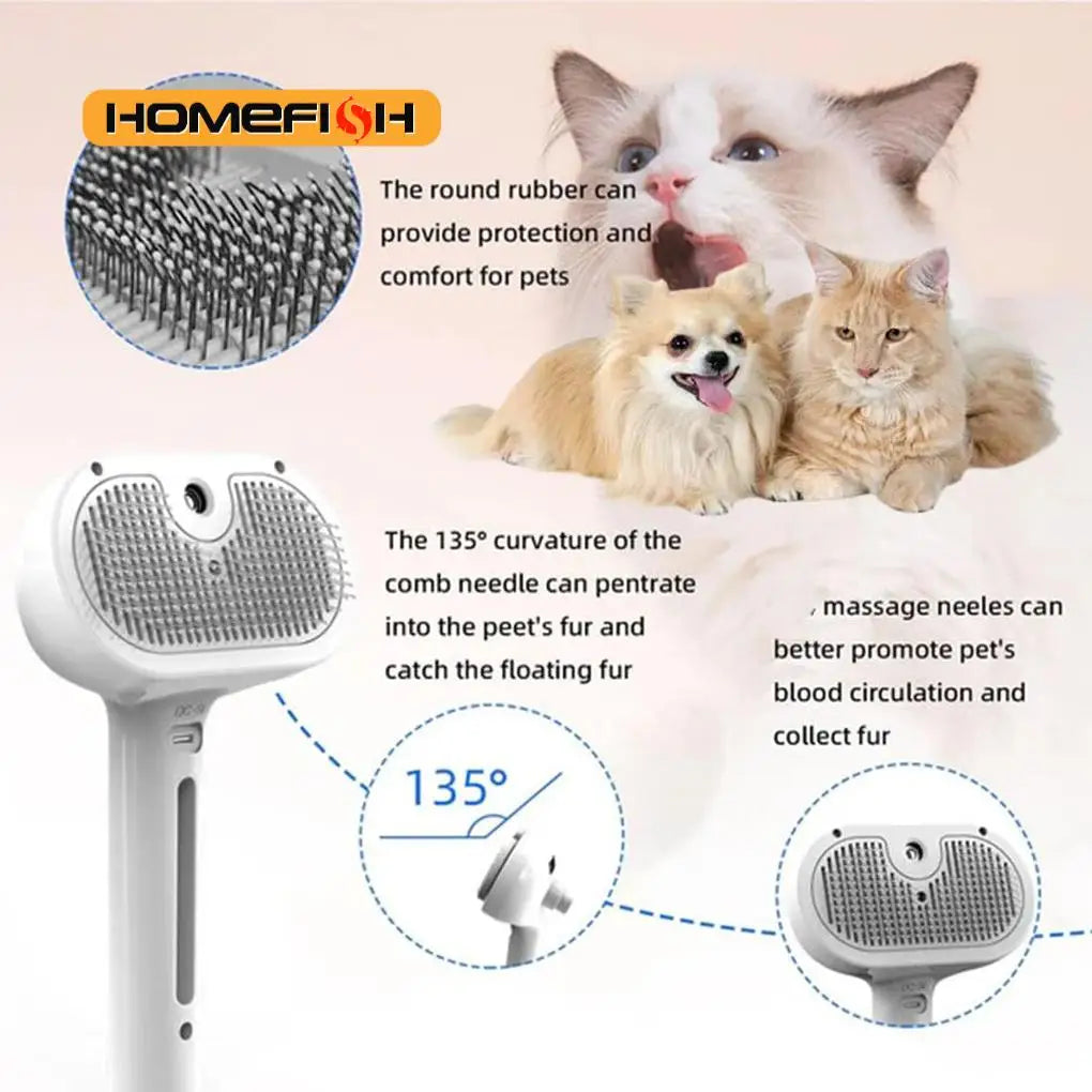Steam Spray Dog Grooming Brush | Electric Pet Steam Comb for Dogs & Cats