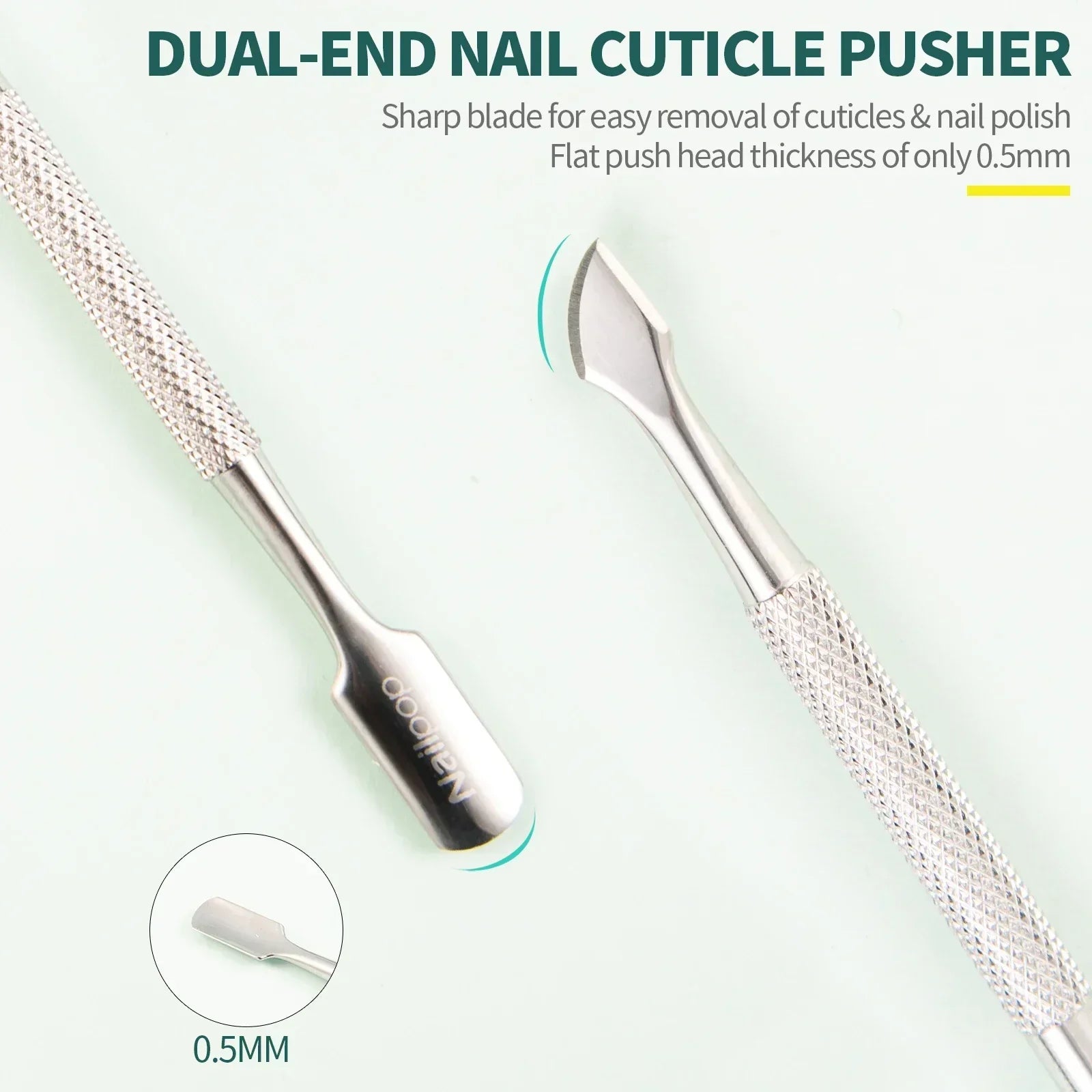 Nailpop Stainless Steel Cuticle Pusher Tool – Professional Nail Cleaner for Manicure & Pedicure, Nail Care & Dead Skin Remover Kit (NT-001-C)