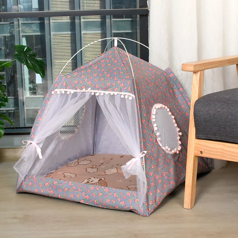 Cat Flower Tent Bed – Semi Enclosed Pet Tent Nest, Cute Flower Cat House for Indoor Cats and Small Dogs, All Season Pet Bed