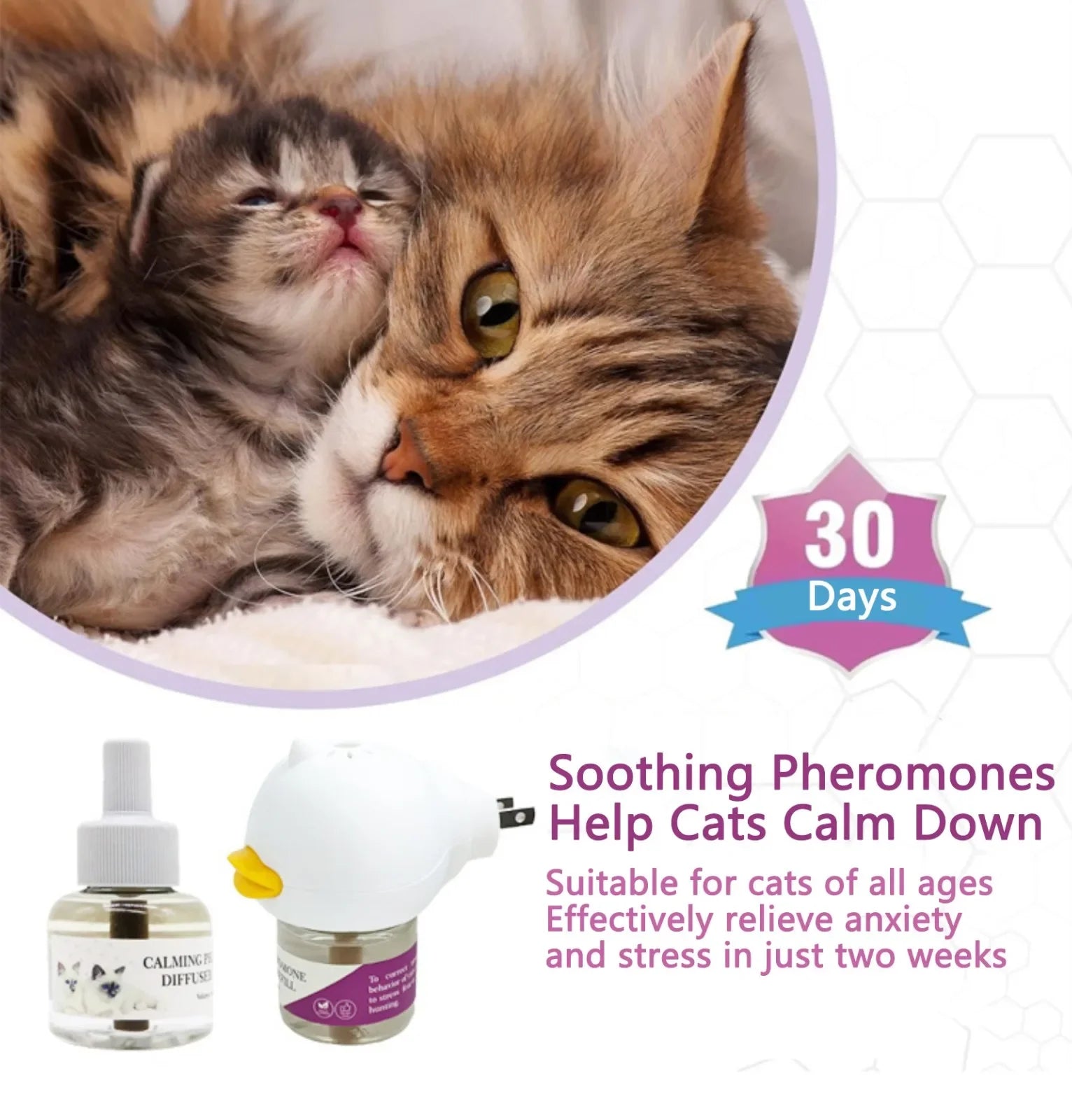 Cat Pheromone Plug-In Diffuser Kit with 30-Day Refill | Calming Stress Relief and Relaxation for Indoor Cats