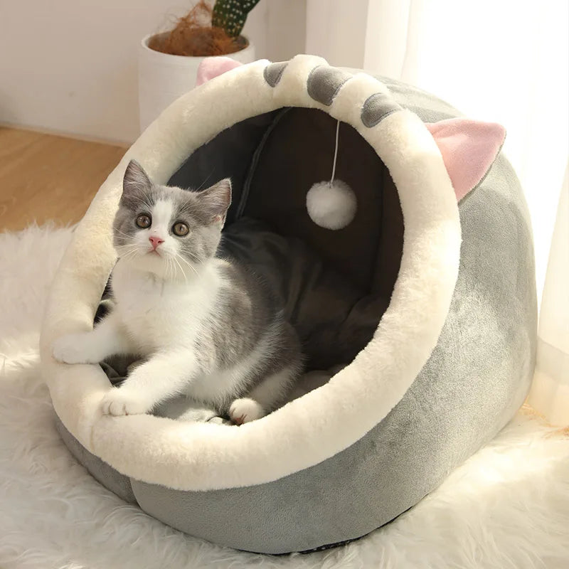 Foldable Deep Sleep Cat Bed Cave – Washable Cartoon Pet House for Cats & Small Dogs