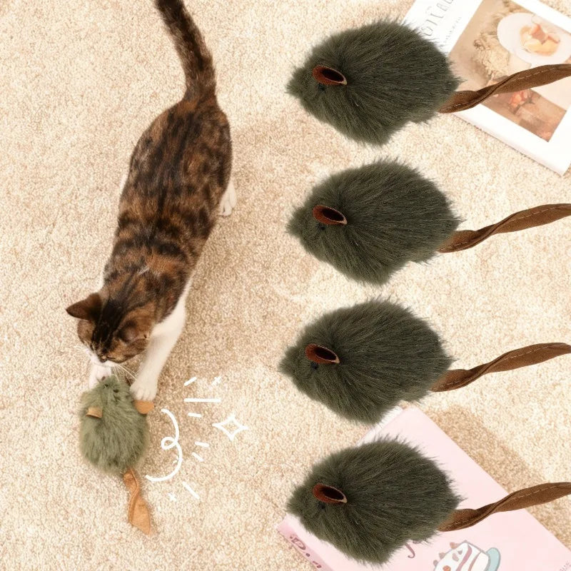 Interactive Mouse Plush Cat Toy – Squeaky Bite-Resistant Kitten Chew Toy