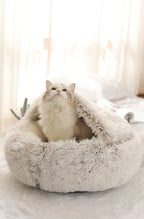 Warm Plush Cat Cave Bed with Cover – Cozy Round Pet Nest for Small Dogs & Kittens