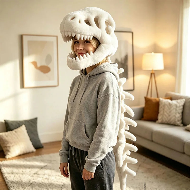 Funny T-Rex Skeleton Plush Hat – Dinosaur Bone Fossil Costume Headwear